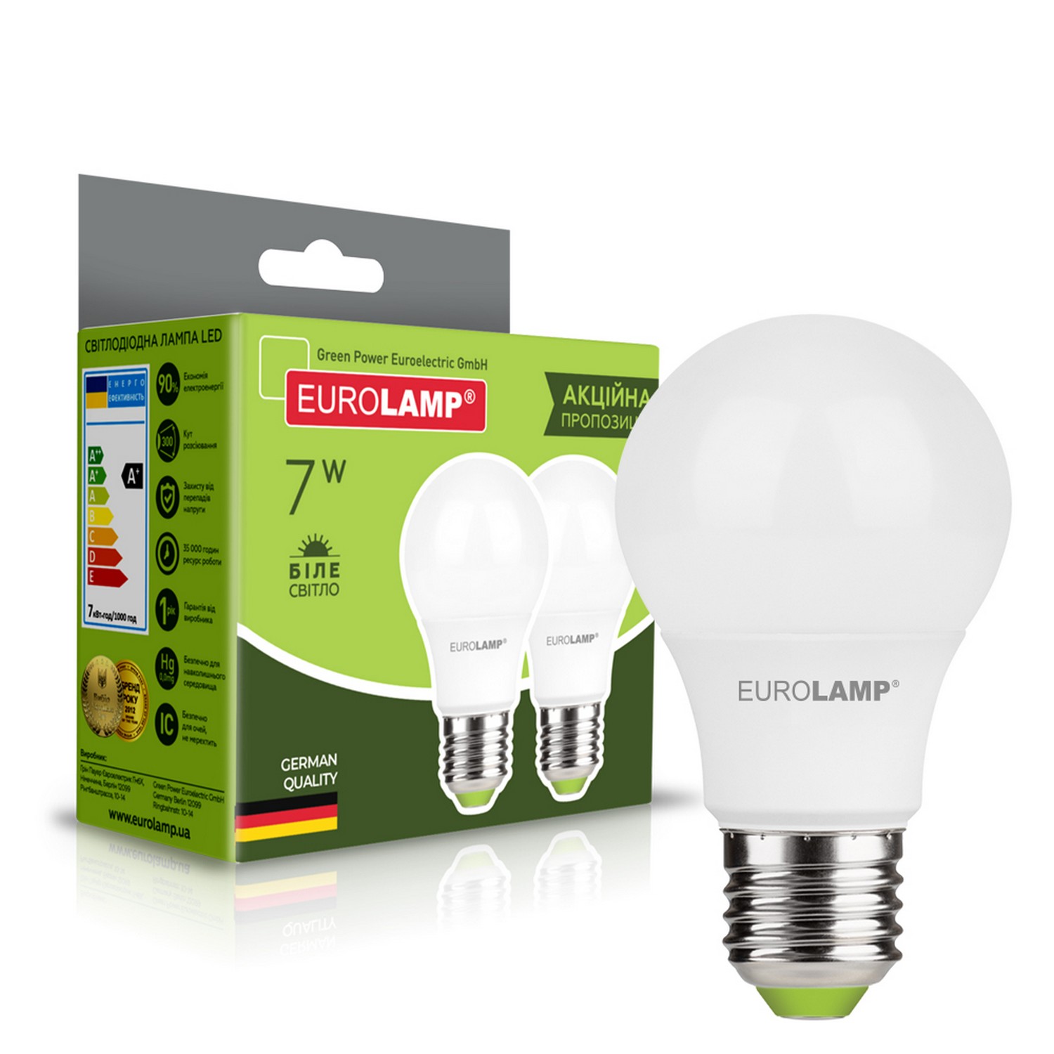 Светодиодная лампа Eurolamp мощностью 7 Вт Eurolamp LED A60 7W E27 4000K акция "1+1"